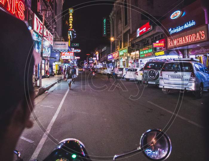 Night ride around the commercial street