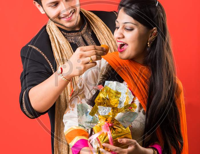 Indian young Brother and sister together Rakshabandhan Or Rakhi festival
