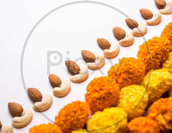 Diwali diya made using Cachew/Kaju and Almond/Badam
