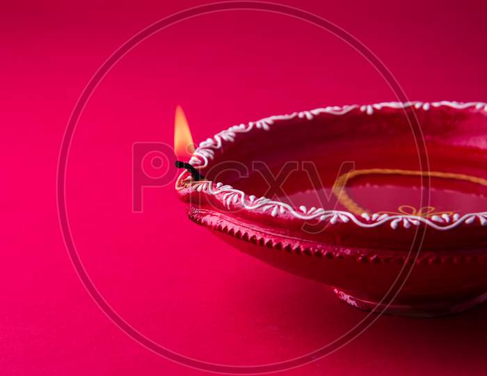 Clay Diya or Oil Lamp lit during Diwali festival