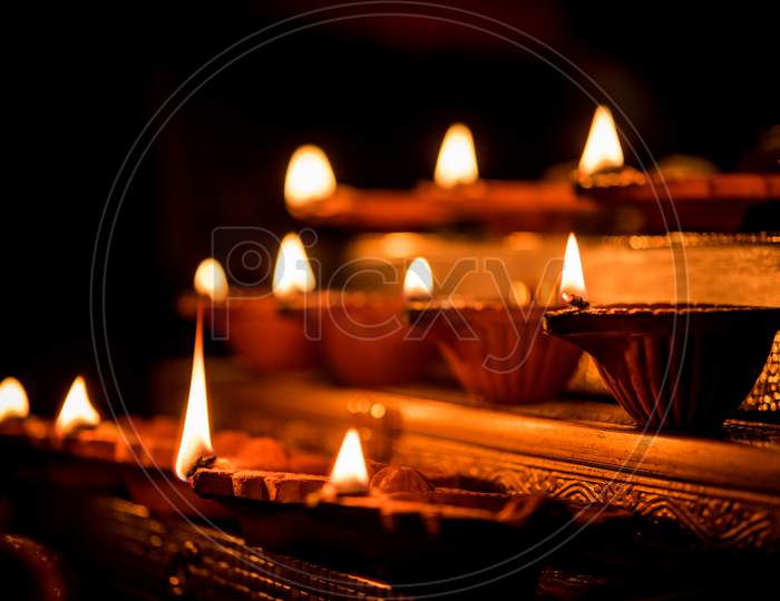 Diwali diya or lighting in the night with gifts