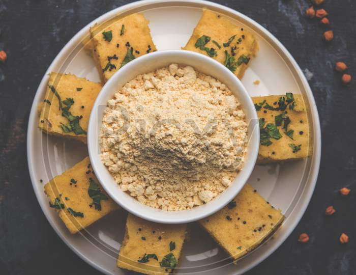 Chick pea flour / Besan powder with dhokla snack