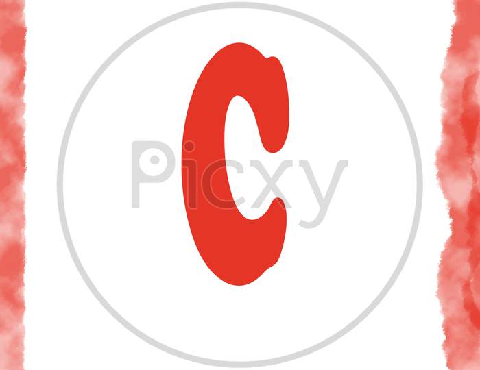 Alphabet capital C in red over white background.