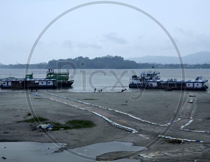 A view of a deserted ferry ghat after