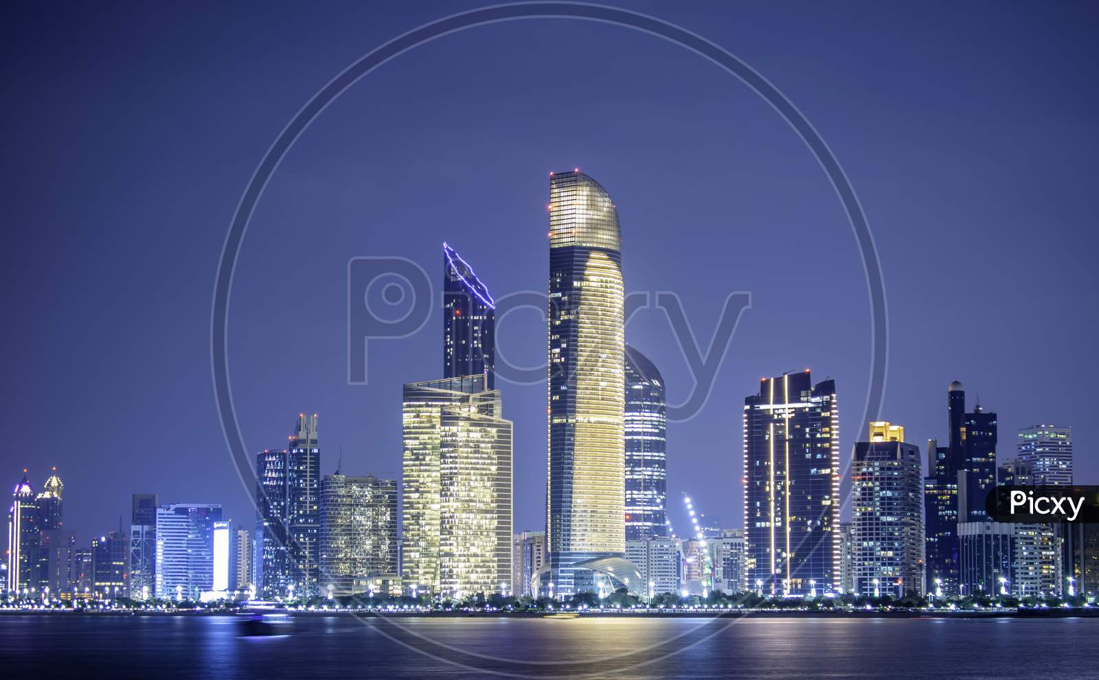 Abu Dhabi City View During Blue Hour, Taken From Marina Break Water