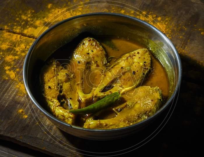 Ilish/ Hilsha cooked in mustard sauce. Bengali Ilish sorshe.