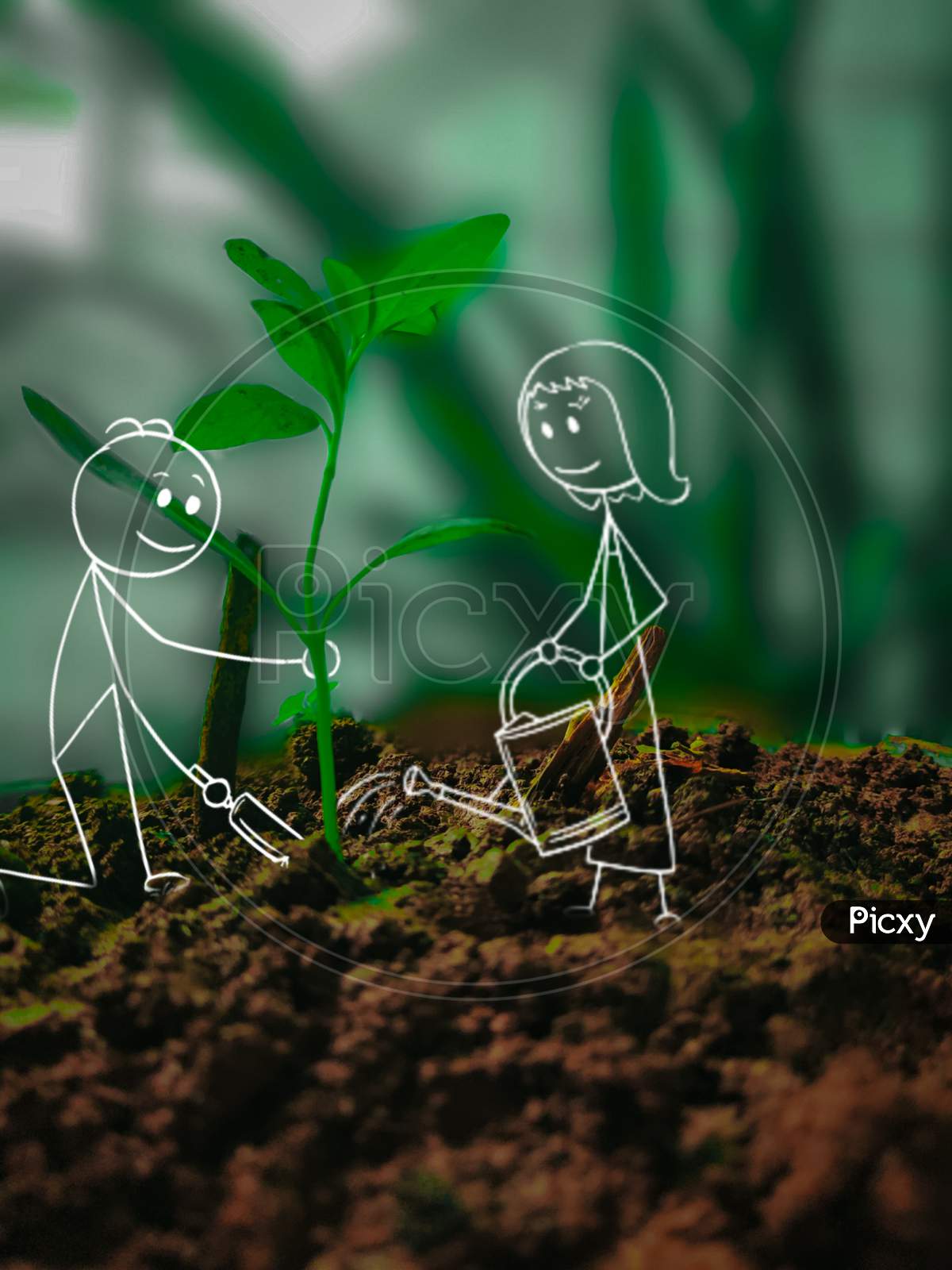stickmans planting a plant