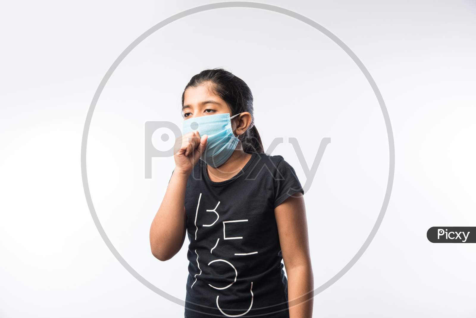 Indian Little Girl wearing Medical Face Mask