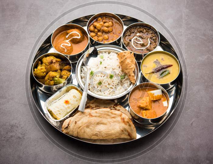 Indian vegetarian Food Thali or platter