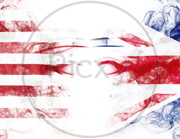 United States And United Kingdom Crisis With Smoky Flags