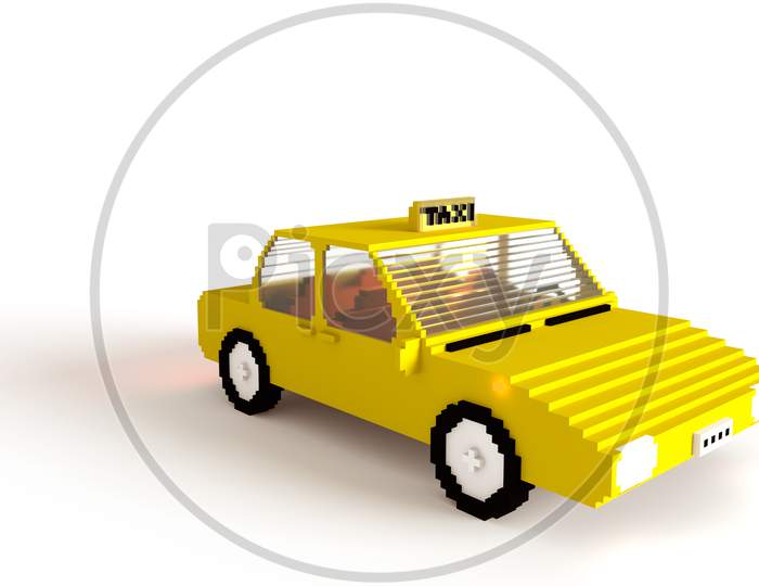 Yellow 3D Blocks Taxi Car