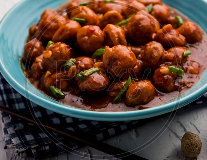 Soya Chunks Manchurian dry or with Gravy