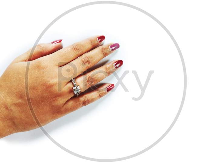 Woman wearing engagement ring