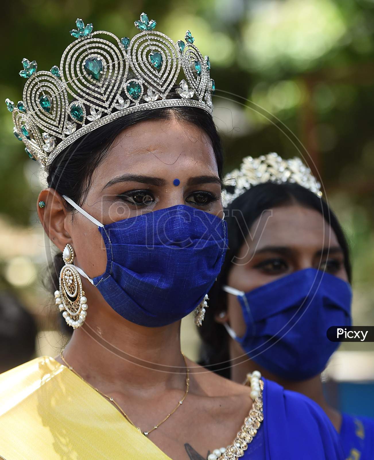 Members of the transgender community participate in a rally to spread awareness about Covid-19 after the authorities eased the restrictions in Chennai on July 8, 2020