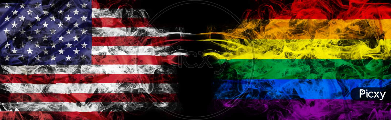 United States And Lgbt Community With Smoky Flags