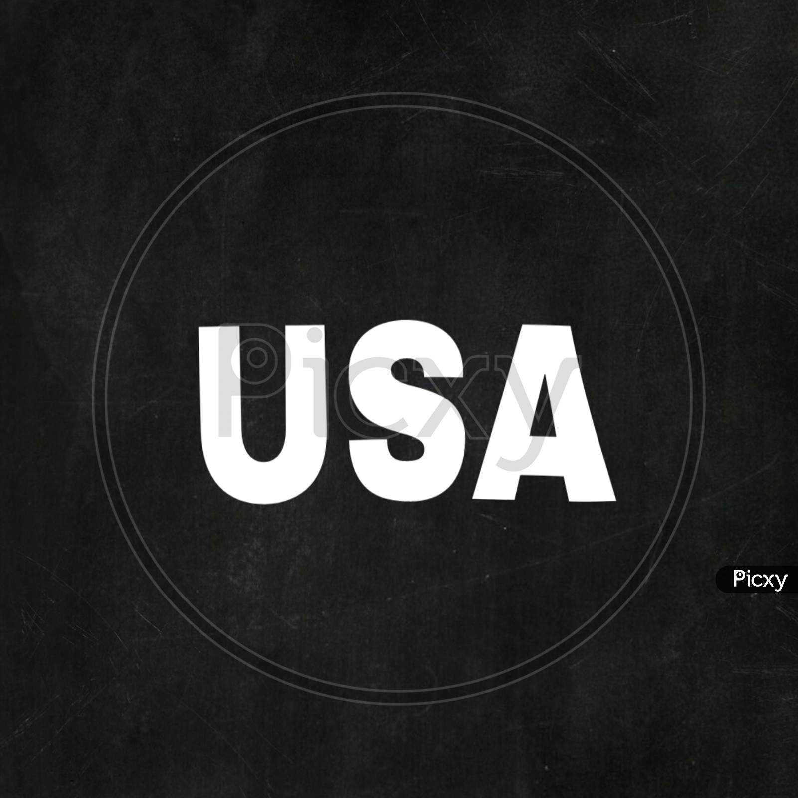 USA name on black background. United States of America name/brand illustration on dark background. USA logo. USA text. USA name on dark background. UNITED STATES OF AMERICA NAME.