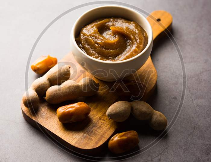Dates Tamarind Chutney - Khajoor crushed to paste and mixed with Imli or imalee paste, served as a side dish in India