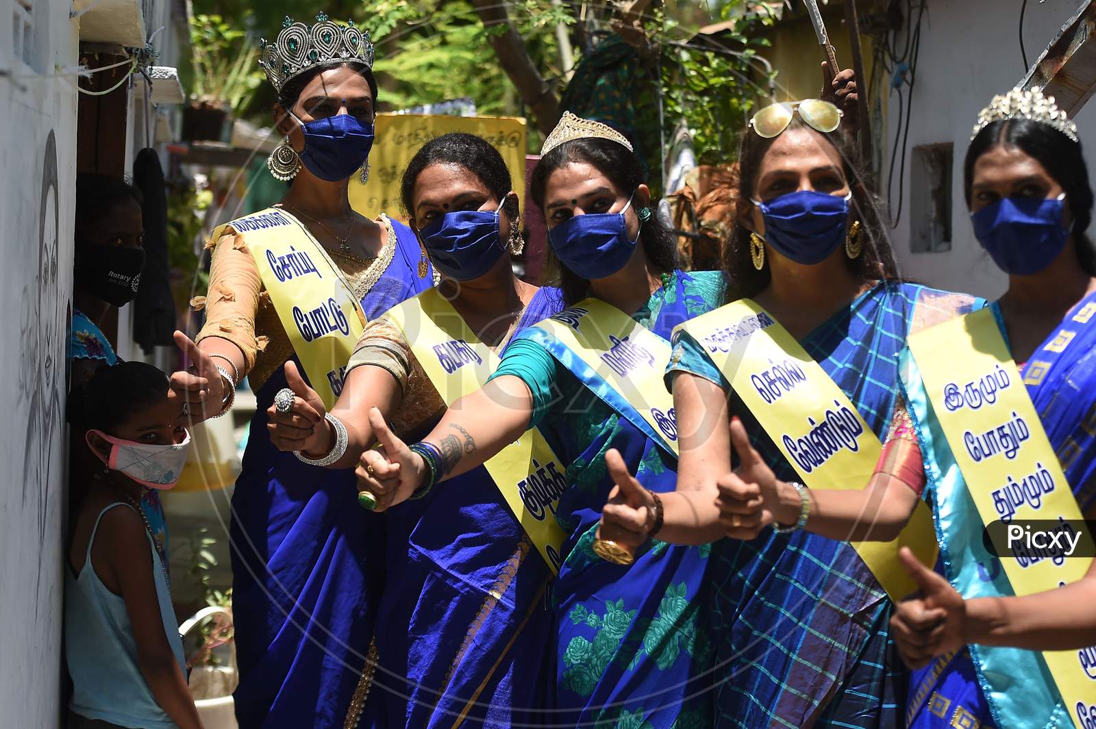 Members of the transgender community participate in a rally to spread awareness about Covid-19 after the authorities eased the restrictions in Chennai on July 8, 2020