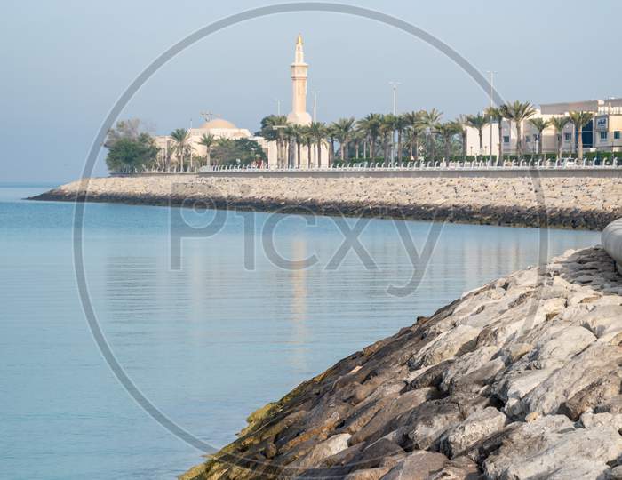 A Far View Of Abu Dhabi Corniche Near Marina Mall During Morning