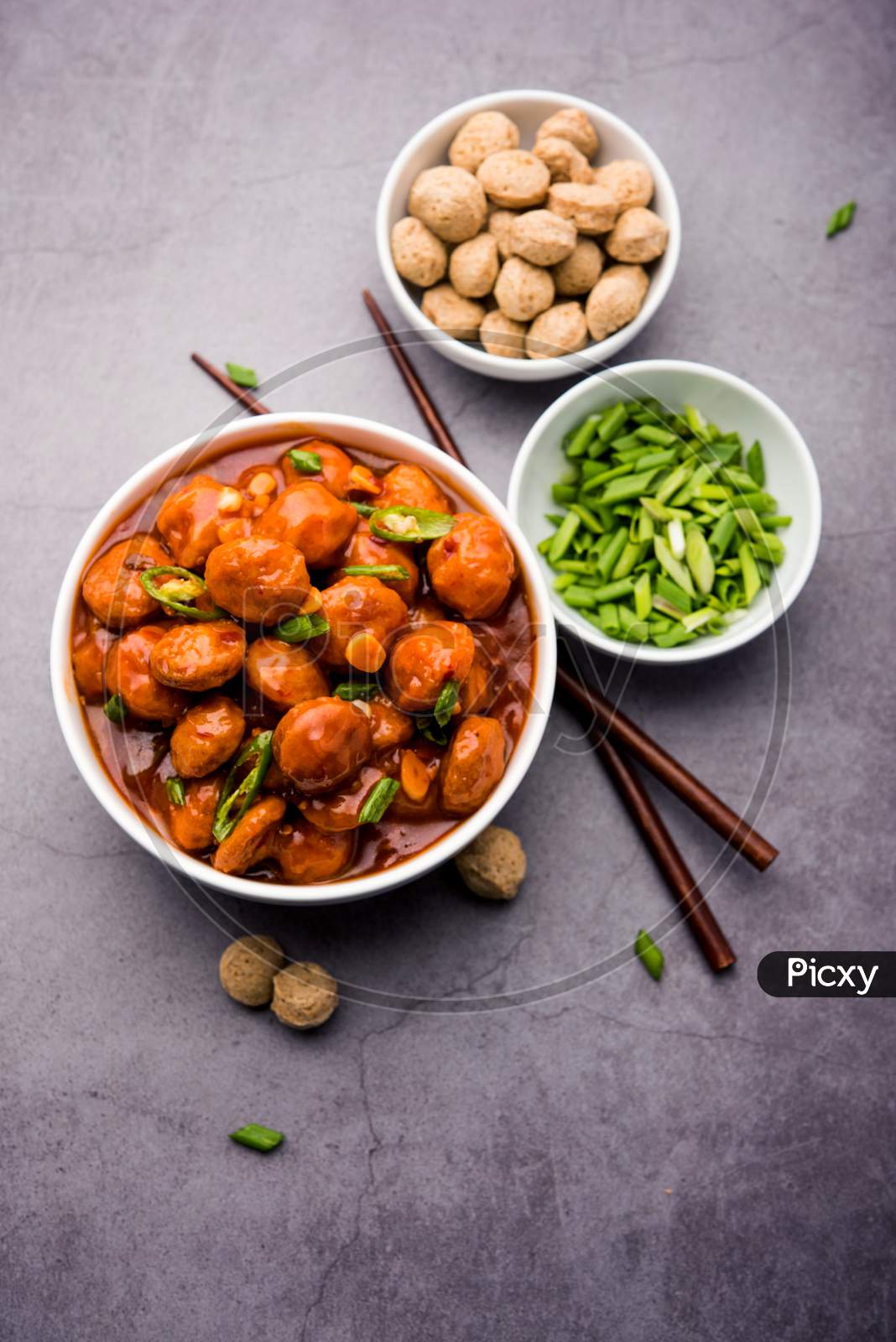 Image of Soya Chunks Manchurian dry or with Gravy-VZ165557-Picxy