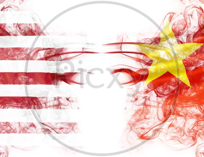 United States And China Crisis With Smoky Flags