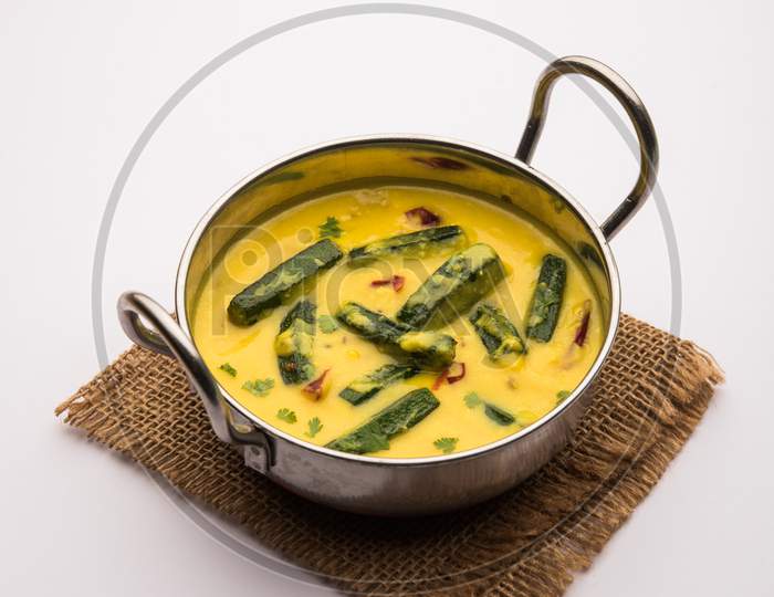 ladies finger or bhindi curry / okra masala gravy. selective focus