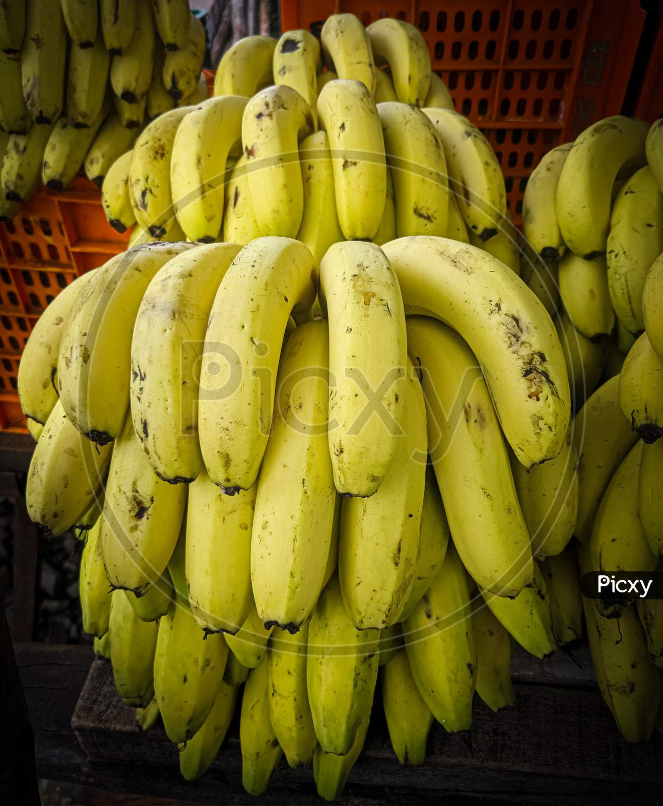 Bunch of fresh bananas in the market