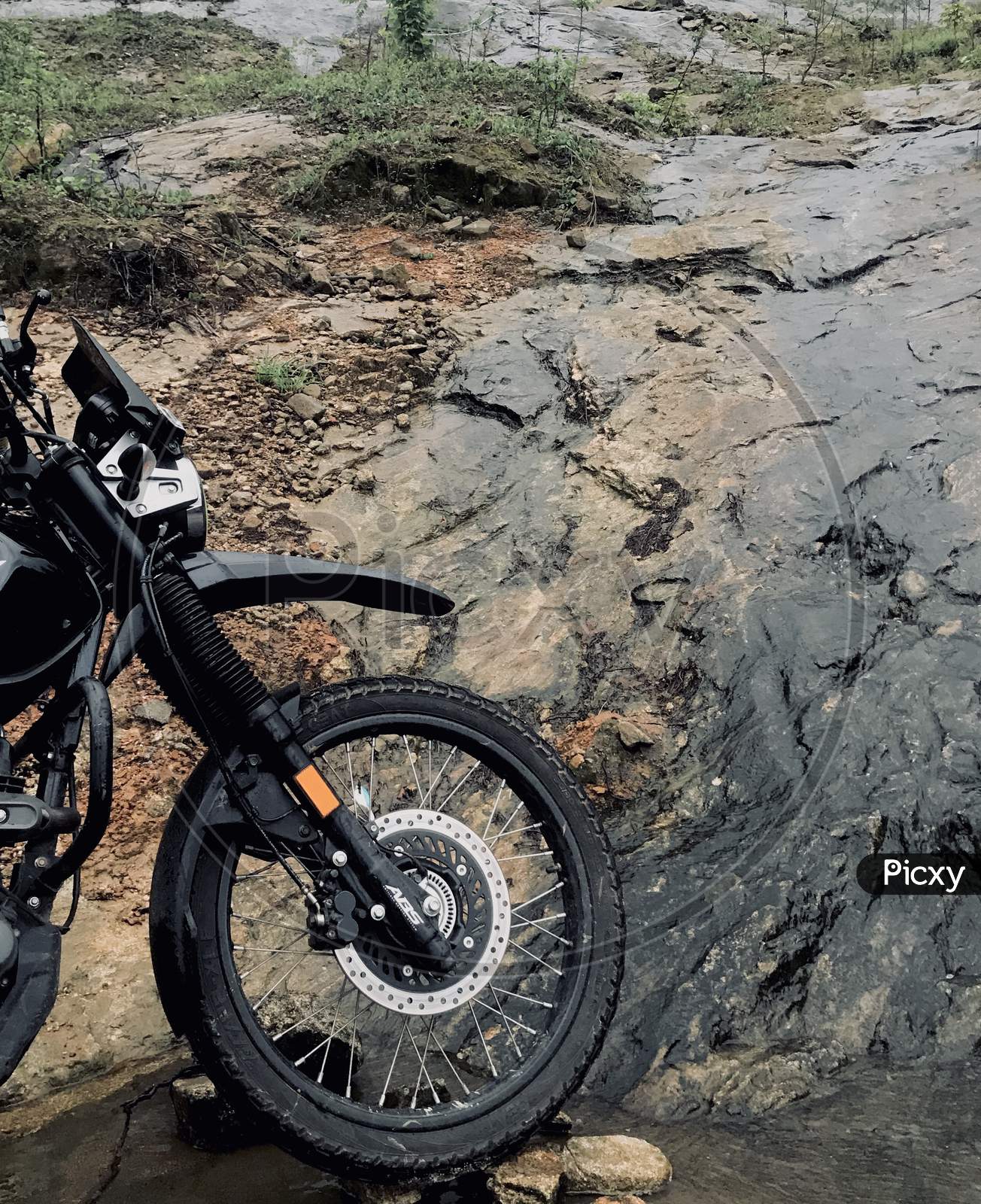 An adventure bike on the rock