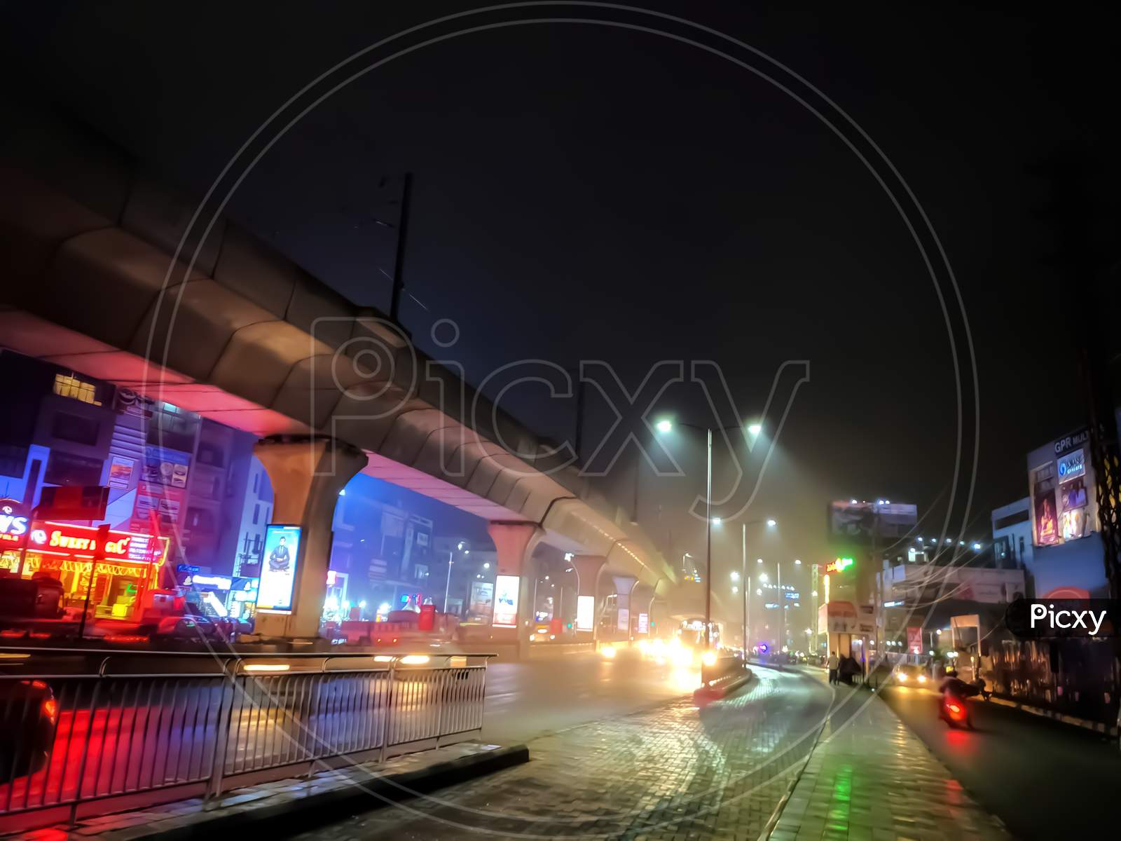Night View Of Metro Station In The Hyderabad City