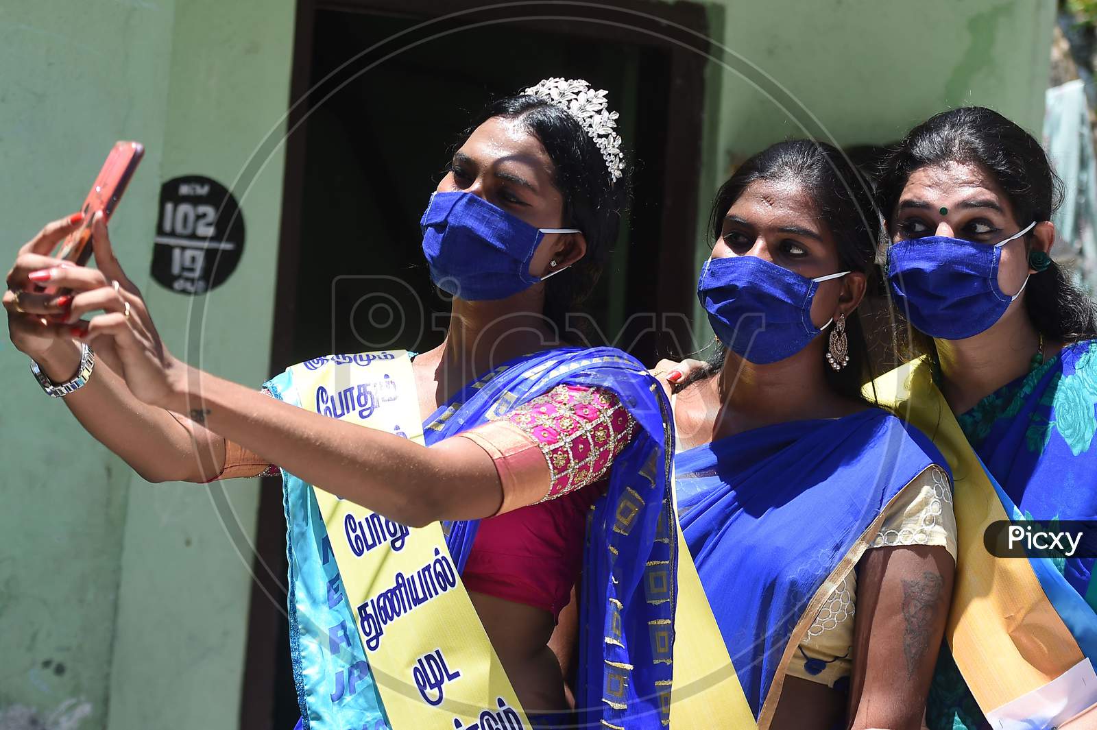 Members of the transgender community participate in a rally to spread awareness about Covid-19 after the authorities eased the restrictions in Chennai on July 8, 2020 about Covid-19 after the authorities eased the restrictions in Chennai on July 8, 2020