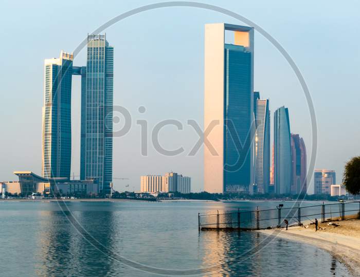 A Beautiful Sunrise View Of Abu Dhabi City From Marina Breakwater Abu Dhabi, Uae, Morning, Abu Dhabi Sunrise, Golden Hour