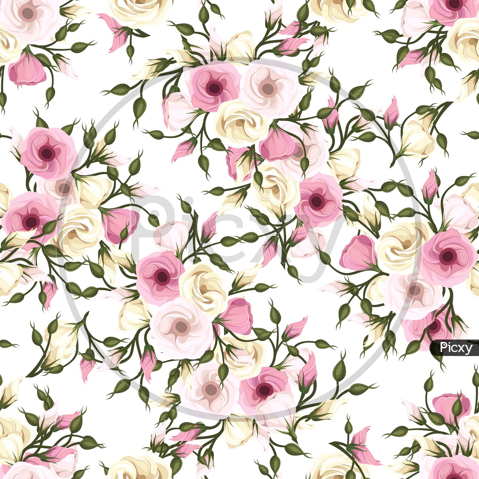 Pink And Yellow Flowers Seamless Pattern Illustration Wallpaper Design.