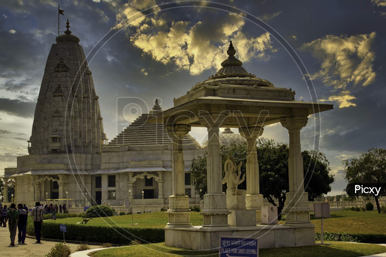 Jaipur, India - October 21, 2012: Wide Angle Shot Of Iskon Krishna Hindu Temple Against Dramatic Sunset
