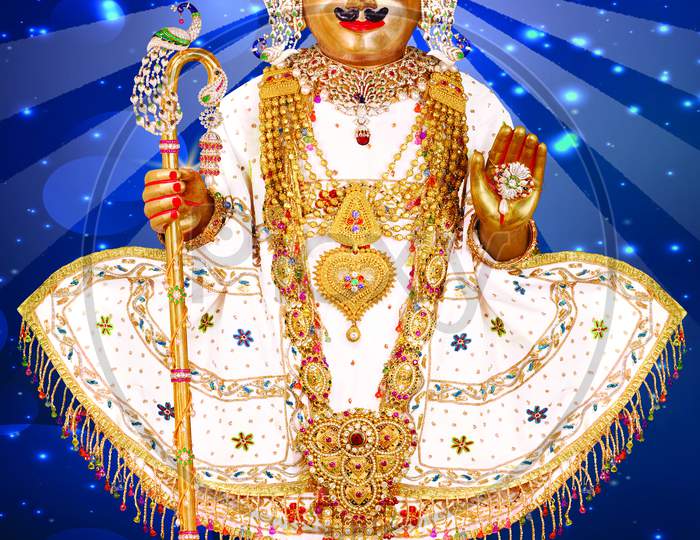 Hindu God harikrushna Maharaj With Beautifuk Blue Glaxy background Wallpaper Design.