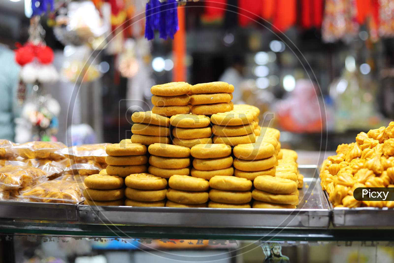 Indian traditional sweets at Asian market place.street food market