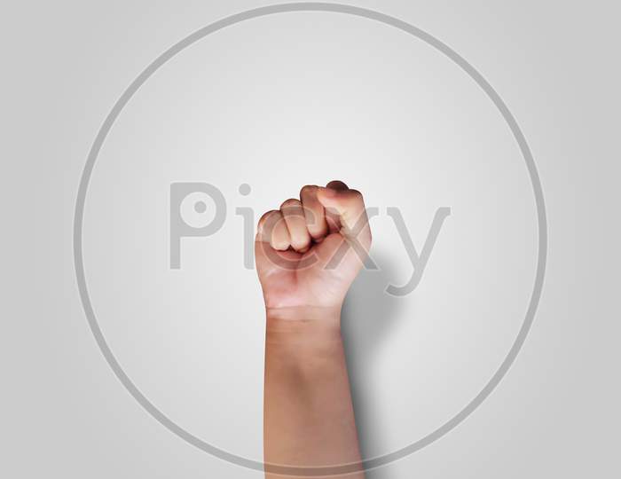 Woman fist raising for rights.