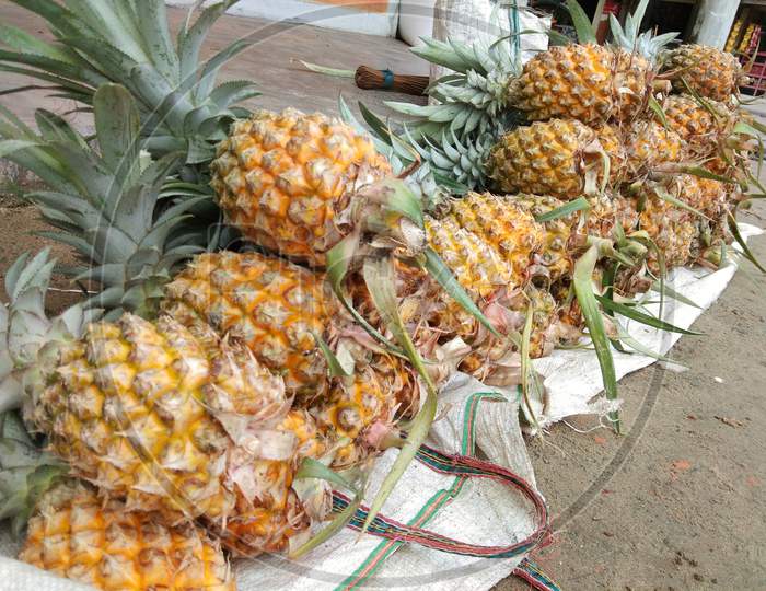Pineapple selling at local market in Assam, summer food and fruit