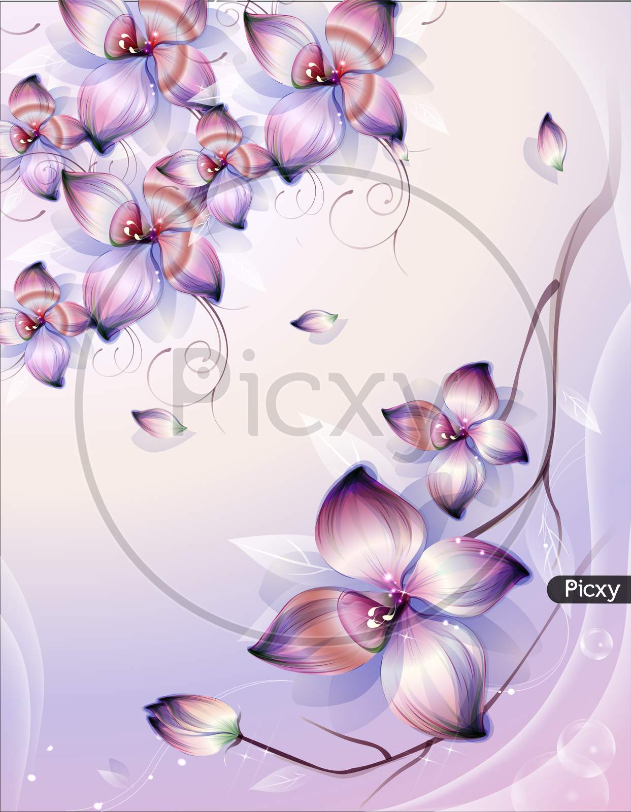 Beautiful Purpul Flowers With Nice background 3d  Illustartion Wallpaper Design.