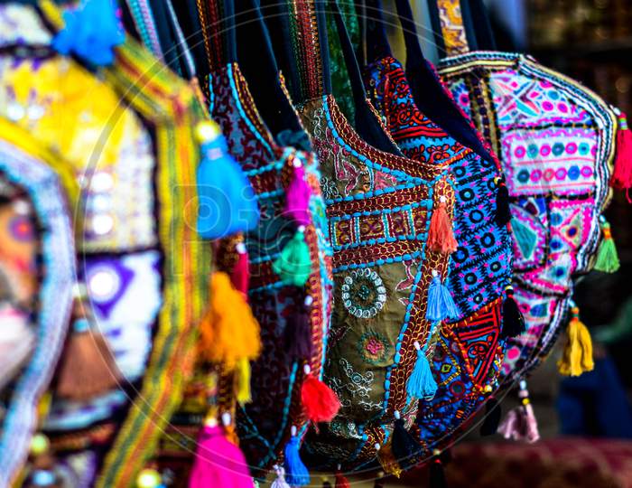 Shopping On The Street Of Colorful Handcrafted Bags