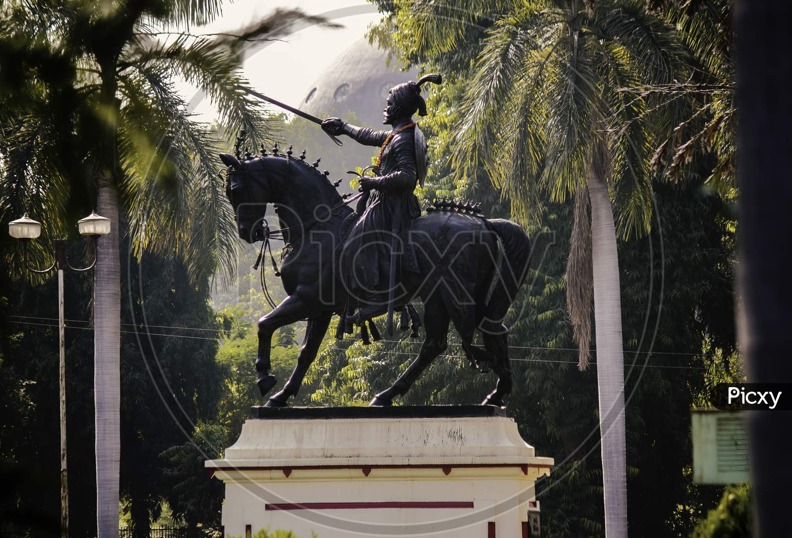 A Statue Monument Of Shivaji On A Horse In Gujrat State In India