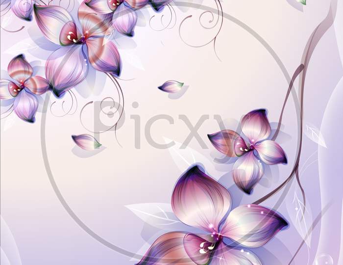Beautiful Purpul Flowers With Nice background 3d  Illustartion Wallpaper Design.