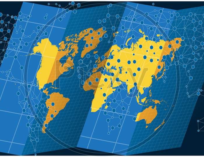 World Map On Treasure Hunt With Dots On Abstract Background
