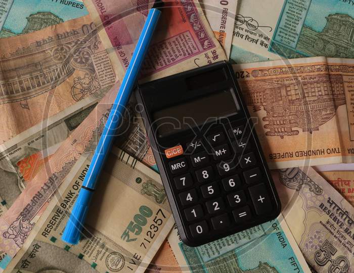 Indian Currency Notes with Calculator