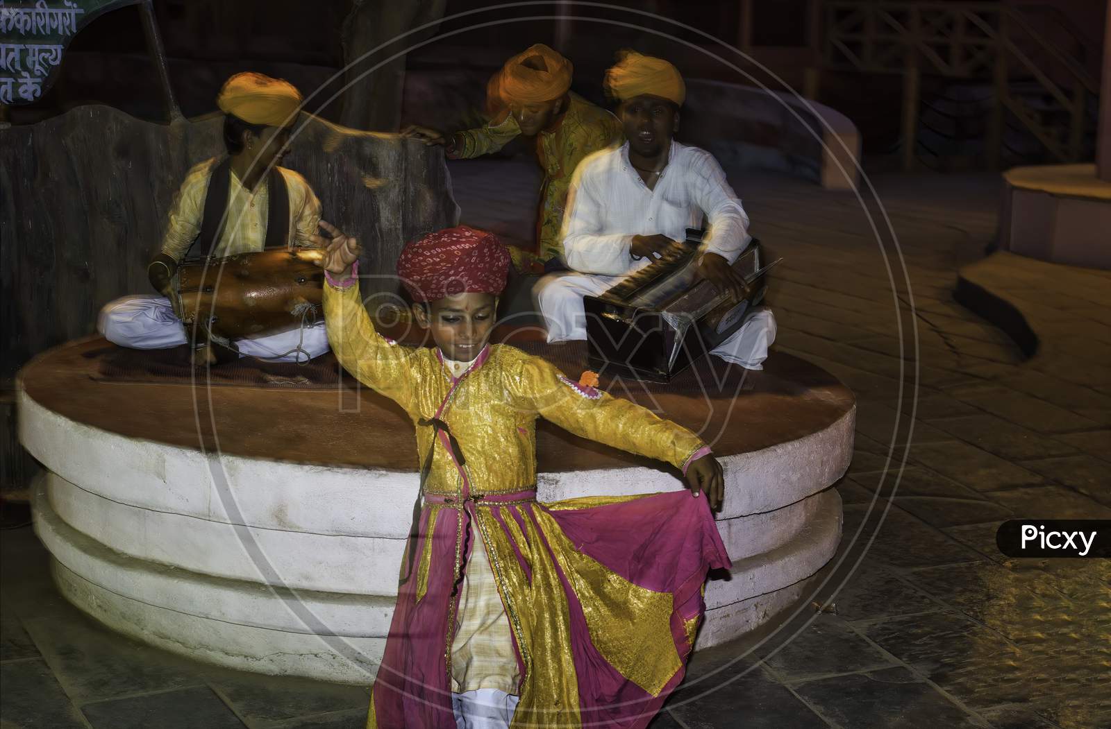Jaipur, India - October 21, 2012: A Group Of Artist Musician And Dancer Performing Folk Dance Of Rajasthan State.