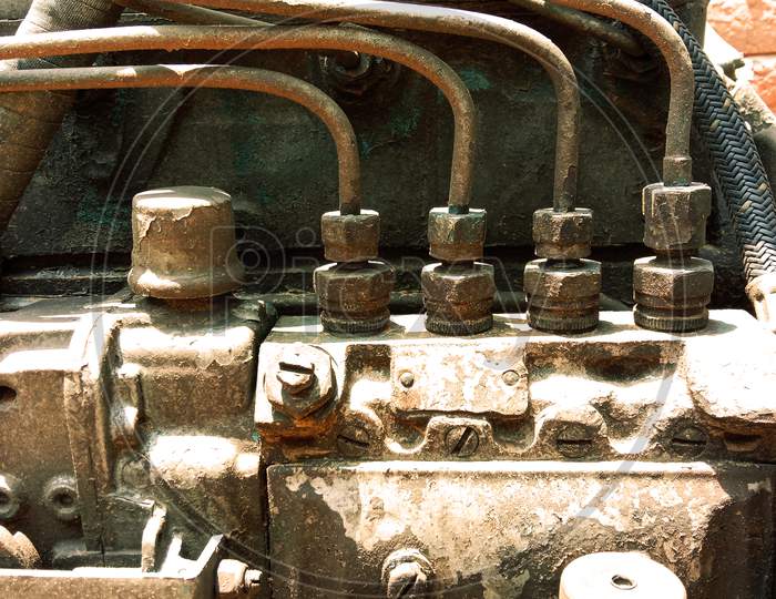 Closeup Shot Of Old Electricity Generator For Industrial Purposes