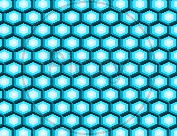 3d hexagon illustration grid pattern with triangle border. Abstract 3d rendering background of futuristic surface with hexagons. Hexagonal grid background with modern style texture.