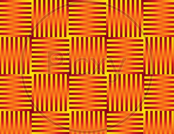 Abstract seamless red yellow gradient strip square pattern design. Trendy zigzag  stripes block background. 3d rendering 3d illustration.