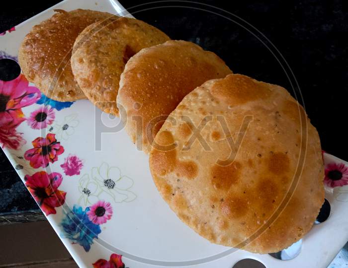 Famous Indian Dish Kachori Or Puri Made With Refind Flour