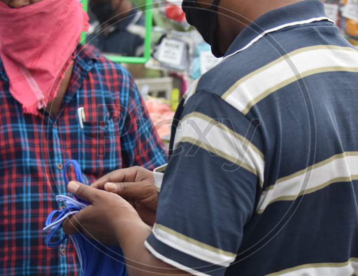 Hyderabad, Telangana, India. July-06-2020: Corona Virus Panic Concept, Peoples Buying Face Masks, To Protect Against Corona Virus, Protection Respirator Masks