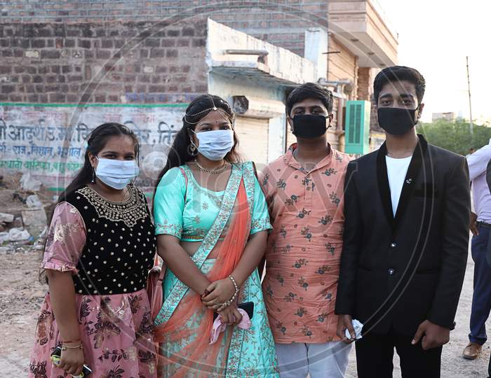 Jodhpur, Rajashtbn, India. 30 June 2020: Group Of Indian People Wearing Mask For Safety From Coronavirus, Covid- Pandemic. Outdoor Small Gathering,